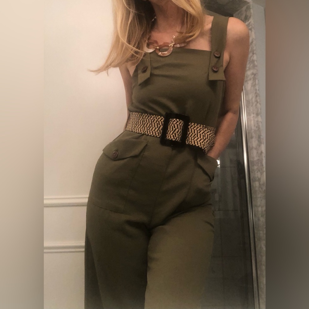 Topshop Olive Utility Cropped Jumpsuit with Woven Belt